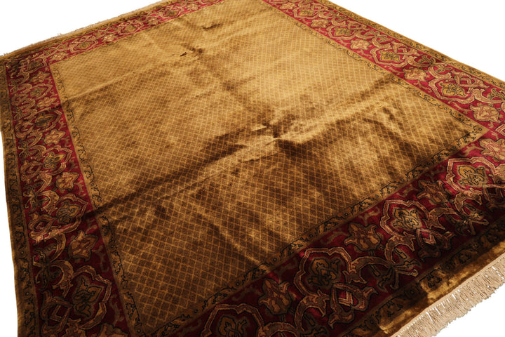8x10 Gold, Green, Wine Color Hand Knotted Indo Persian New Zealand Wool Traditional Oriental Rug