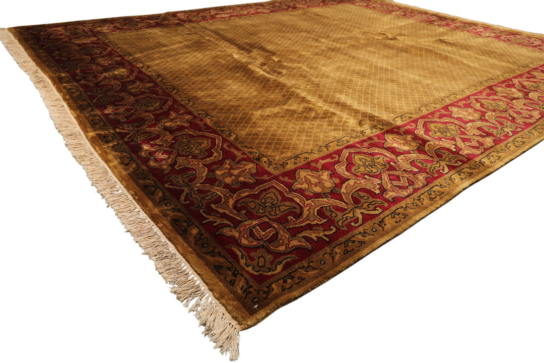8x10 Gold, Green, Wine Color Hand Knotted Indo Persian New Zealand Wool Traditional Oriental Rug