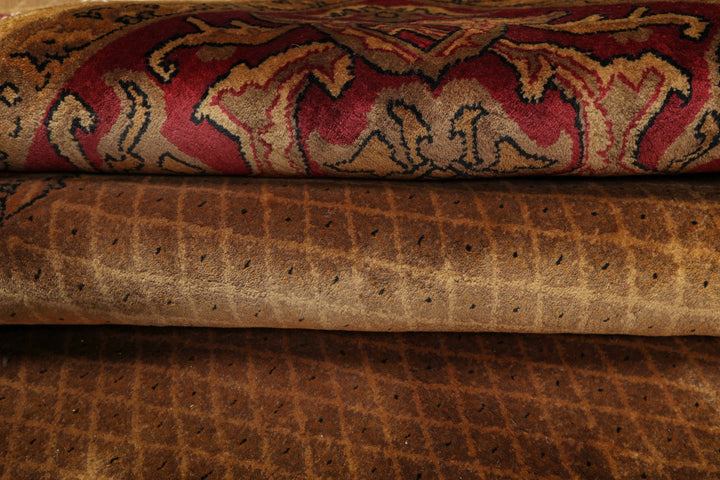 8x10 Gold, Green, Wine Color Hand Knotted Indo Persian New Zealand Wool Traditional Oriental Rug