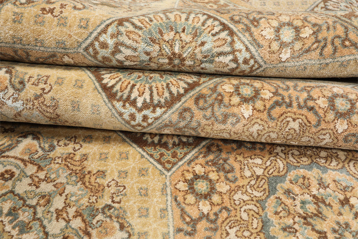 8x10 Beige, Tan, Turqoiuse Color Hand Knotted Bakhtiari Wool &amp; Silk Transitional Oriental Rug