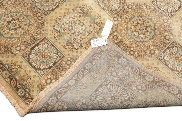 8x10 Beige, Tan, Turqoiuse Color Hand Knotted Bakhtiari Wool &amp; Silk Transitional Oriental Rug