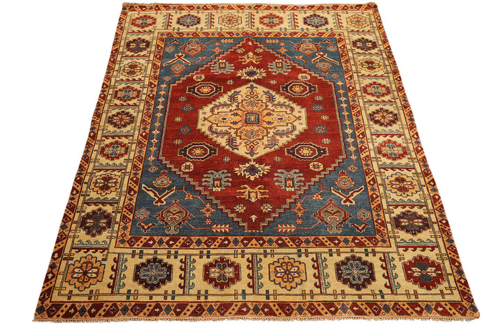 8x10 Rust, Light Gold, Blue Color Hand Knotted Oushak Wool Transitional Oriental Rug