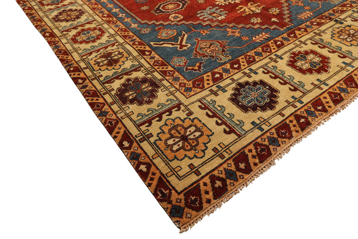 8x10 Rust, Light Gold, Blue Color Hand Knotted Oushak Wool Transitional Oriental Rug