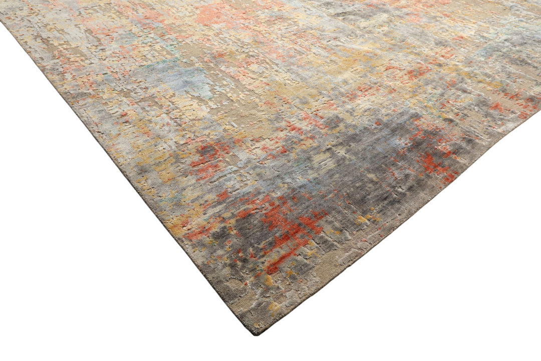 9x12 Beige, Coral, Aqua Color Hand Knotted Sherpa Wool &amp; Bamboo Silk Modern &amp; Contemporary Oriental Rug