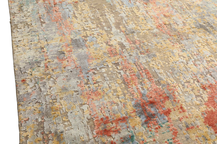 9x12 Beige, Coral, Aqua Color Hand Knotted Sherpa Wool &amp; Bamboo Silk Modern &amp; Contemporary Oriental Rug