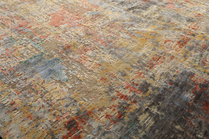 9x12 Beige, Coral, Aqua Color Hand Knotted Sherpa Wool &amp; Bamboo Silk Modern &amp; Contemporary Oriental Rug