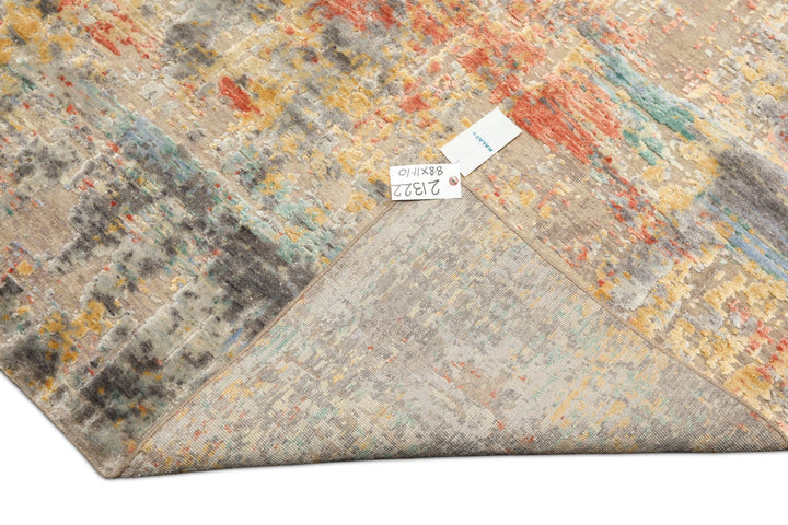 9x12 Beige, Coral, Aqua Color Hand Knotted Sherpa Wool &amp; Bamboo Silk Modern &amp; Contemporary Oriental Rug
