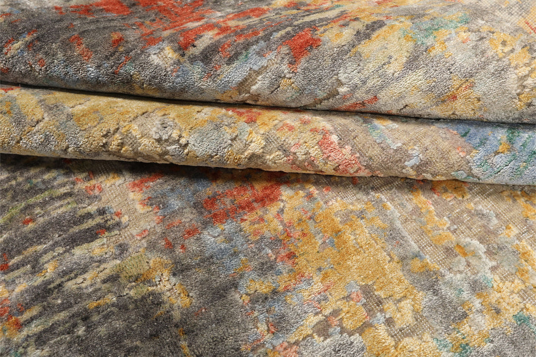 9x12 Beige, Coral, Aqua Color Hand Knotted Sherpa Wool &amp; Bamboo Silk Modern &amp; Contemporary Oriental Rug