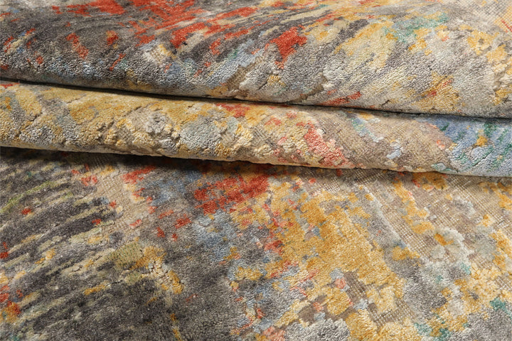 9x12 Beige, Coral, Aqua Color Hand Knotted Sherpa Wool &amp; Bamboo Silk Modern &amp; Contemporary Oriental Rug