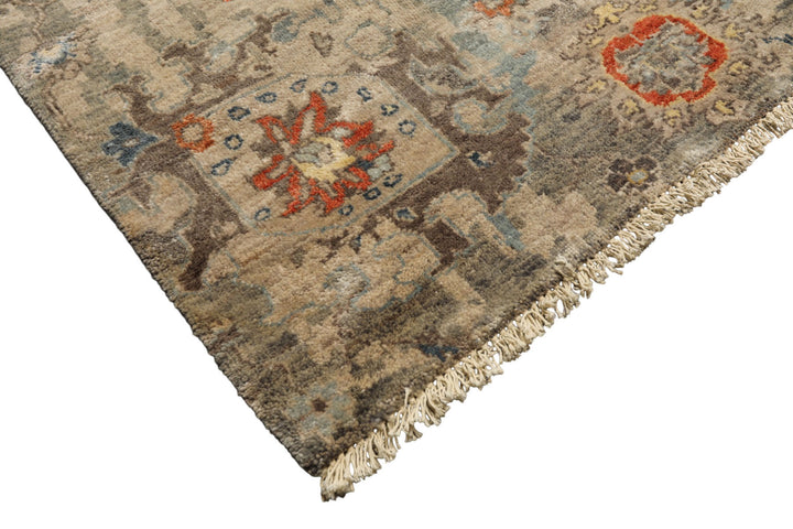 6x9 Celadon, Beige, Orange Color Hand Knotted Indo Oushak Wool Traditional Oriental Rug