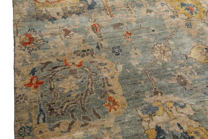 6x9 Celadon, Beige, Orange Color Hand Knotted Indo Oushak Wool Traditional Oriental Rug