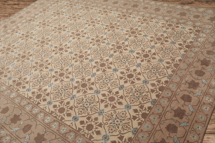 8x10 Beige, Brown, Blue Color Hand Knotted Persian Wool &amp; Silk Transitional Oriental Rug