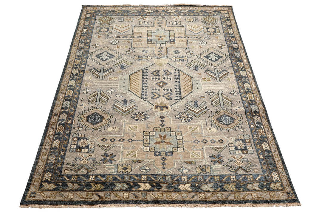 8x10 Taupe, Beige, Blue Color Hand Knotted Oushak Wool Modern &amp; Contemporary Oriental Rug