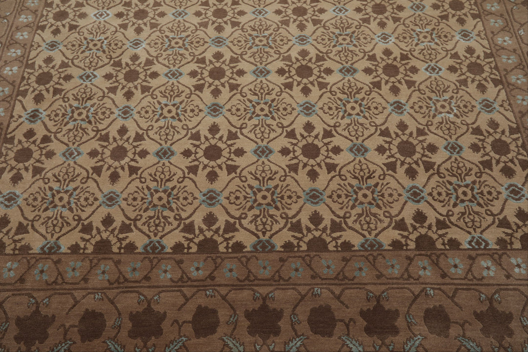 8x10 Beige, Brown, Blue Color Hand Knotted Persian Wool &amp; Silk Transitional Oriental Rug