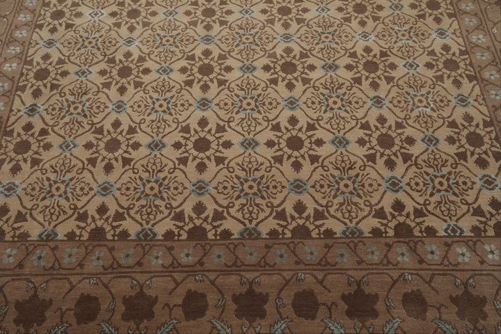 8x10 Beige, Brown, Blue Color Hand Knotted Persian Wool &amp; Silk Transitional Oriental Rug