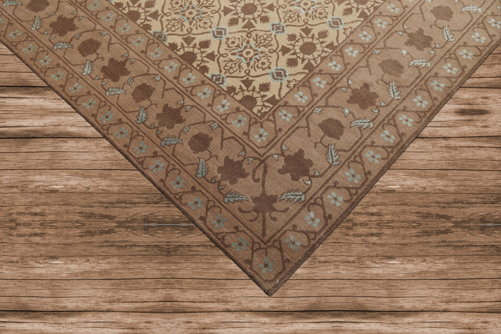 8x10 Beige, Brown, Blue Color Hand Knotted Persian Wool &amp; Silk Transitional Oriental Rug