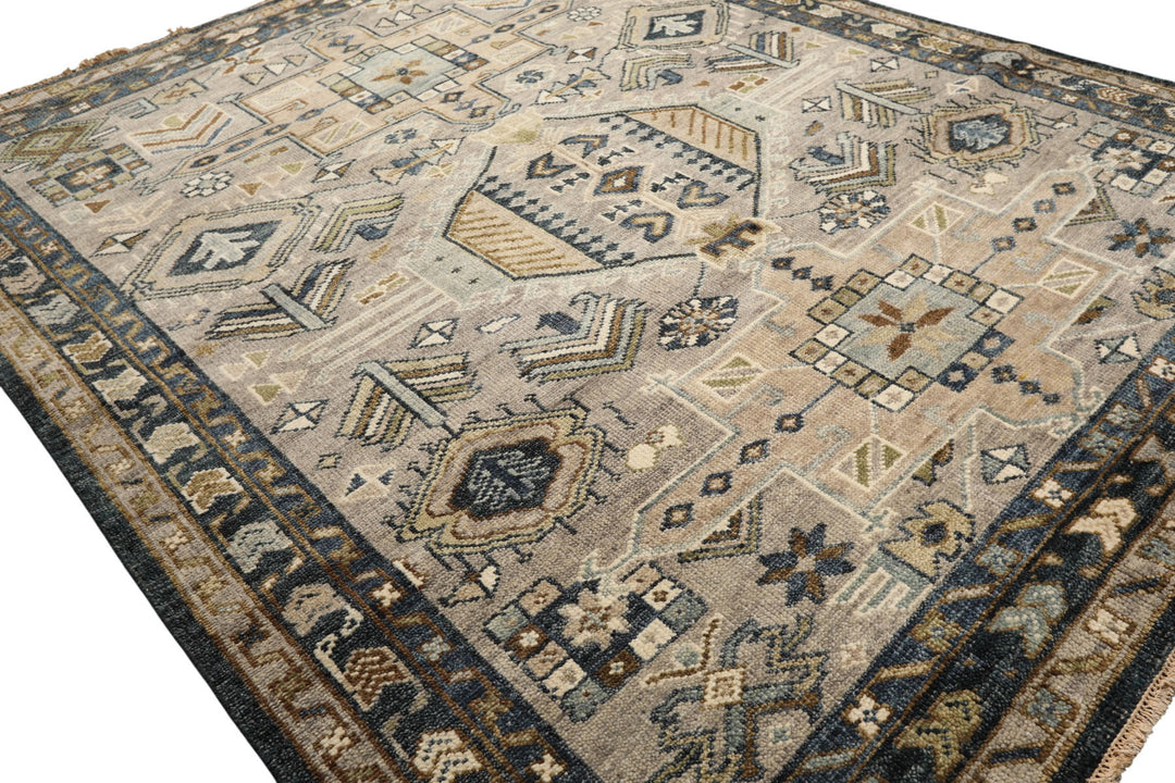 8x10 Taupe, Beige, Blue Color Hand Knotted Oushak Wool Modern &amp; Contemporary Oriental Rug