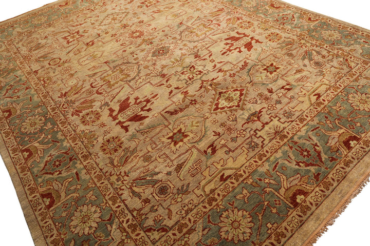 8x10 Beige, Celadon, Rust Color Hand Knotted Oushak Wool Traditional Oriental Rug