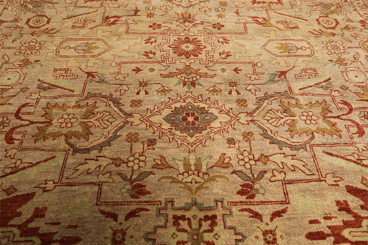 8x10 Beige, Celadon, Rust Color Hand Knotted Oushak Wool Traditional Oriental Rug