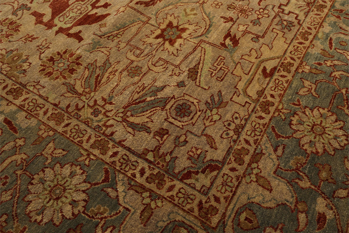 8x10 Beige, Celadon, Rust Color Hand Knotted Oushak Wool Traditional Oriental Rug