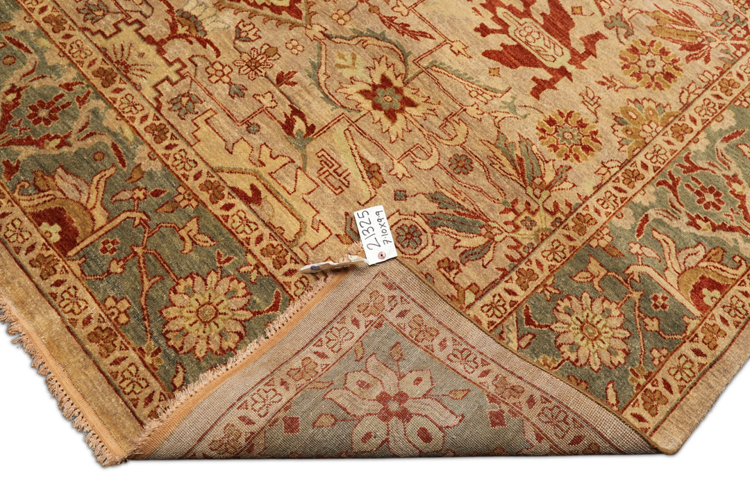 8x10 Beige, Celadon, Rust Color Hand Knotted Oushak Wool Traditional Oriental Rug