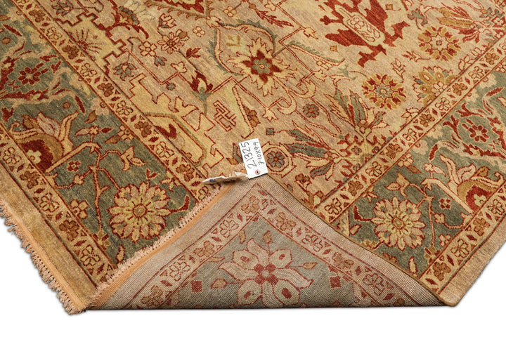 8x10 Beige, Celadon, Rust Color Hand Knotted Oushak Wool Traditional Oriental Rug