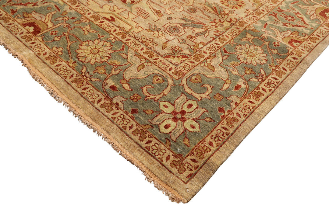 8x10 Beige, Celadon, Rust Color Hand Knotted Oushak Wool Traditional Oriental Rug