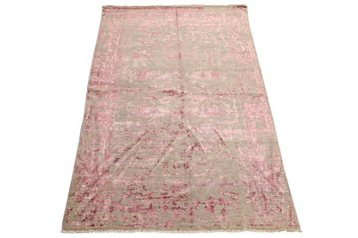 6x9 Moss, Pink, Color Hand Knotted Oushak Wool Modern &amp; Contemporary Oriental Rug