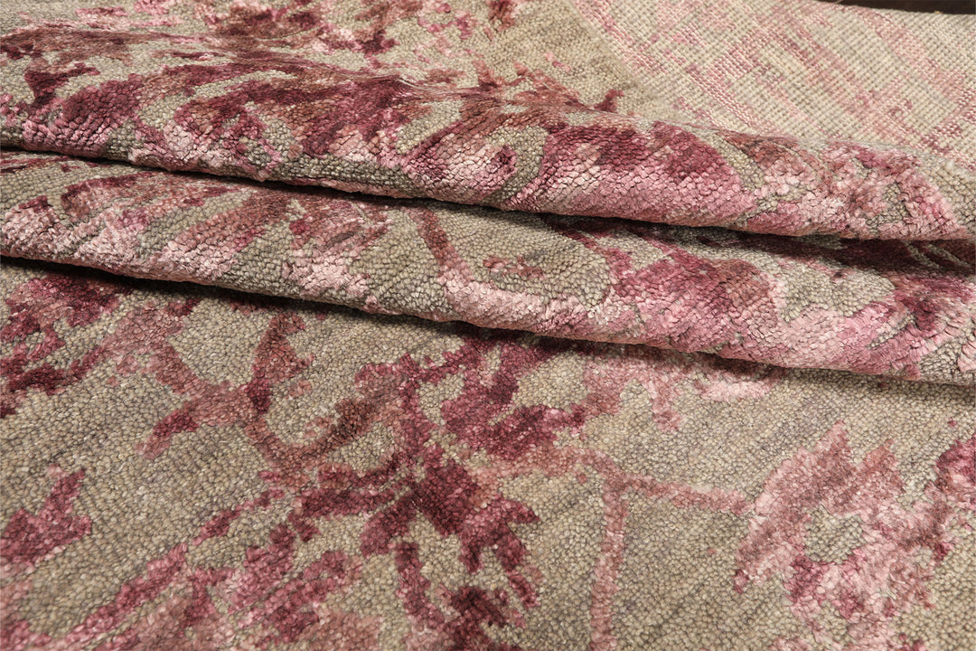 6x9 Moss, Pink, Color Hand Knotted Oushak Wool Modern &amp; Contemporary Oriental Rug