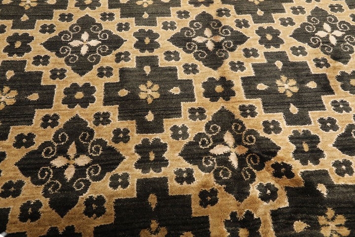 8x10 Tan, Charcoal, Color Hand Knotted Tibetan Wool Transitional Oriental Rug