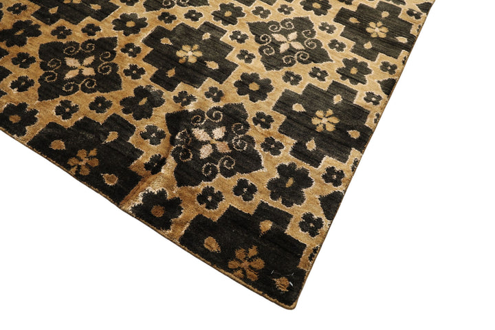 8x10 Tan, Charcoal, Color Hand Knotted Tibetan Wool Transitional Oriental Rug