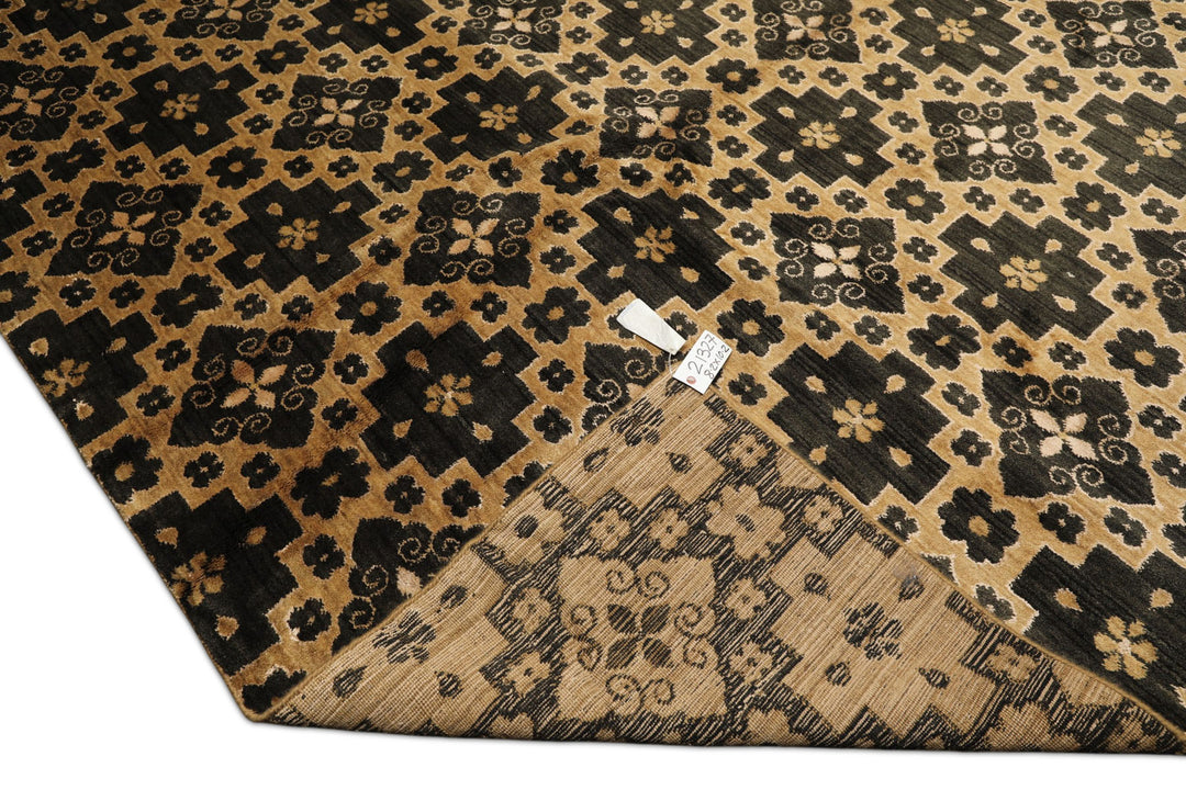 8x10 Tan, Charcoal, Color Hand Knotted Tibetan Wool Transitional Oriental Rug