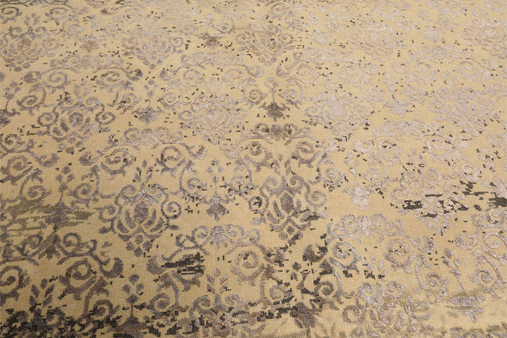 8x10 Vanilla, Taupe, Moss Color Hand Knotted Oushak Wool &amp; Bamboo Silk Transitional Oriental Rug
