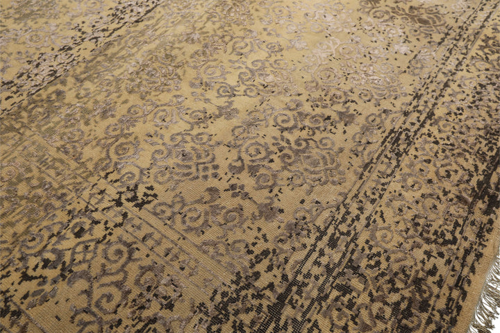 8x10 Vanilla, Taupe, Moss Color Hand Knotted Oushak Wool &amp; Bamboo Silk Transitional Oriental Rug