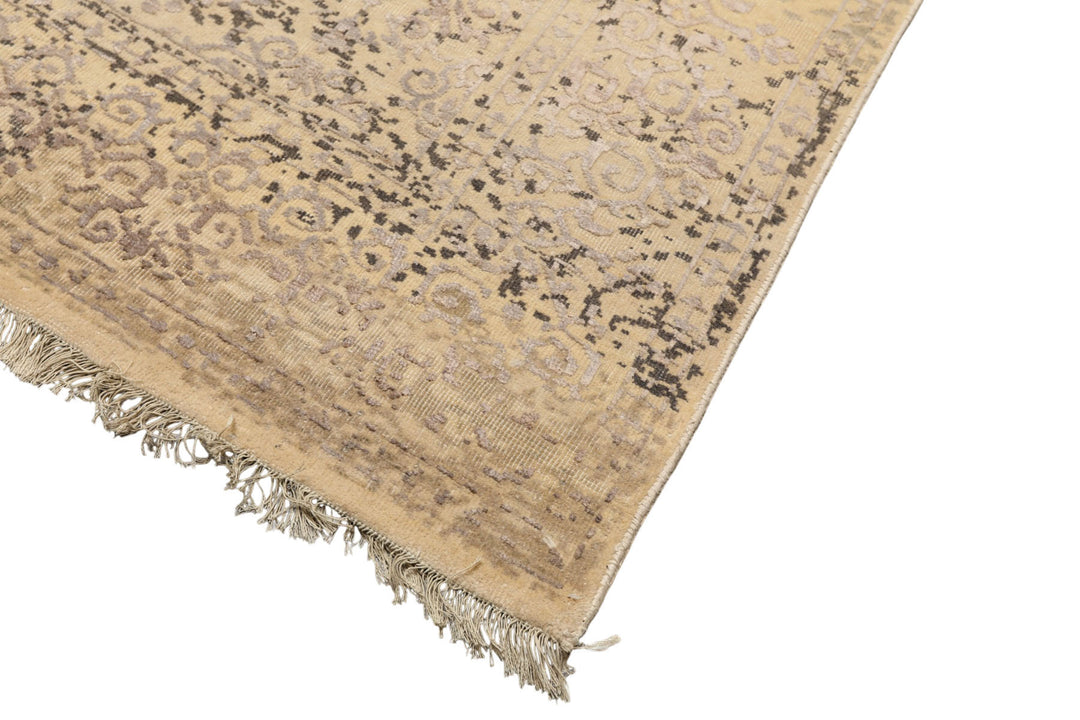 8x10 Vanilla, Taupe, Moss Color Hand Knotted Oushak Wool &amp; Bamboo Silk Transitional Oriental Rug