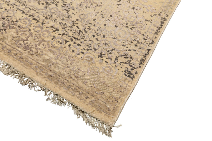 8x10 Vanilla, Taupe, Moss Color Hand Knotted Oushak Wool &amp; Bamboo Silk Transitional Oriental Rug
