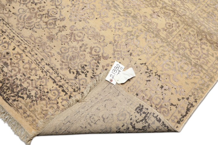 8x10 Vanilla, Taupe, Moss Color Hand Knotted Oushak Wool &amp; Bamboo Silk Transitional Oriental Rug
