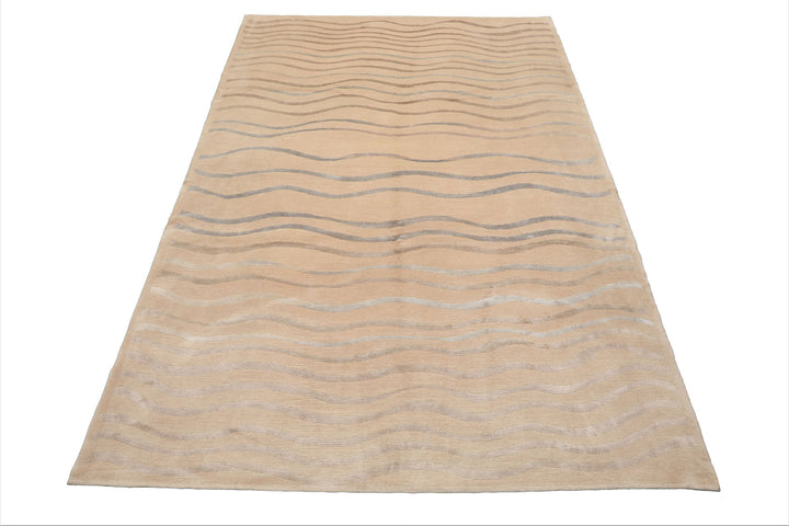 Celeste Rugs  5'10''x8'9" Contemporary Hand-Knotted Beige Wool & Silk Tibetan Oriental Rug