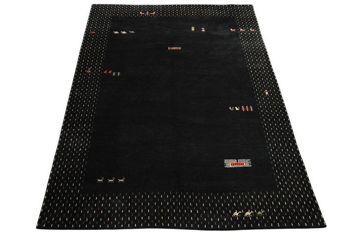 8x11 Black, Ivory, Green Color Hand Knotted Gabbeh Wool Modern &amp; Contemporary Oriental Rug