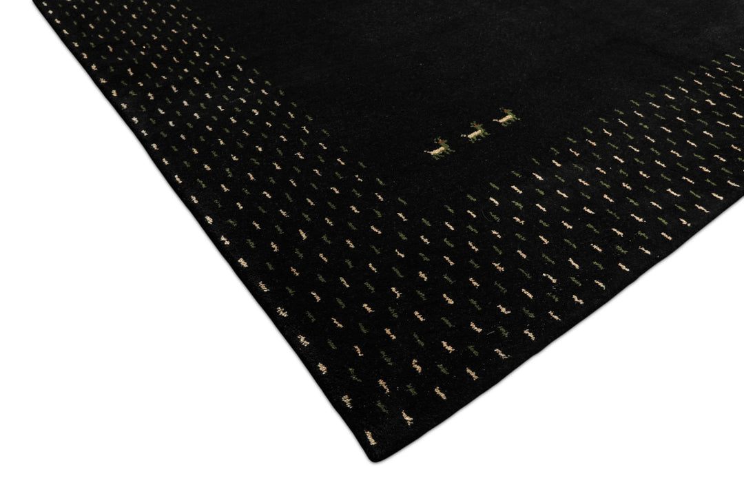 8x11 Black, Ivory, Green Color Hand Knotted Gabbeh Wool Modern &amp; Contemporary Oriental Rug