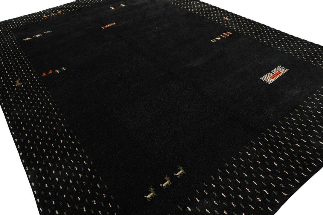 8x11 Black, Ivory, Green Color Hand Knotted Gabbeh Wool Modern &amp; Contemporary Oriental Rug