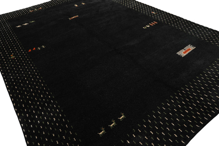 8x11 Black, Ivory, Green Color Hand Knotted Gabbeh Wool Modern &amp; Contemporary Oriental Rug