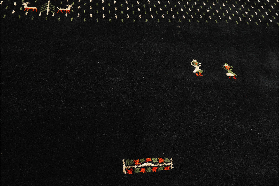 8x11 Black, Ivory, Green Color Hand Knotted Gabbeh Wool Modern &amp; Contemporary Oriental Rug