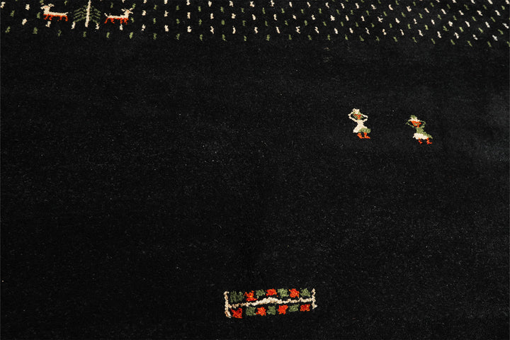 8x11 Black, Ivory, Green Color Hand Knotted Gabbeh Wool Modern &amp; Contemporary Oriental Rug