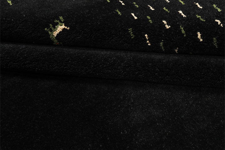 8x11 Black, Ivory, Green Color Hand Knotted Gabbeh Wool Modern &amp; Contemporary Oriental Rug