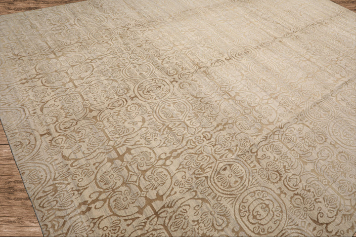 Celeste Rugs  10'x13'9" Beige Hand-Knotted Tibetan Wool & Silk Transitional Oriental Area Rug