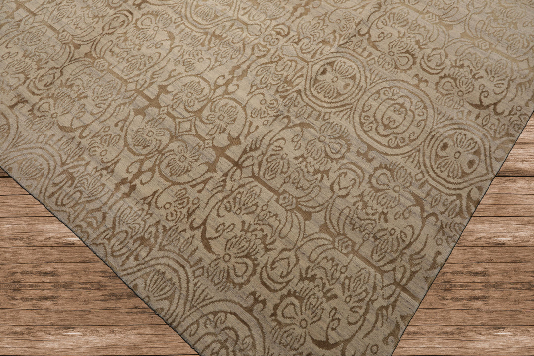 Celeste Rugs  10'x13'9" Beige Hand-Knotted Tibetan Wool & Silk Transitional Oriental Area Rug
