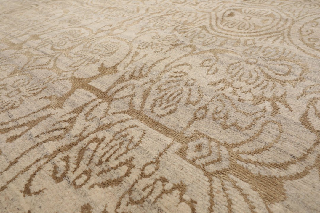 Celeste Rugs  10'x13'9" Beige Hand-Knotted Tibetan Wool & Silk Transitional Oriental Area Rug