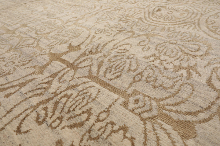 Celeste Rugs  10'x13'9" Beige Hand-Knotted Tibetan Wool & Silk Transitional Oriental Area Rug
