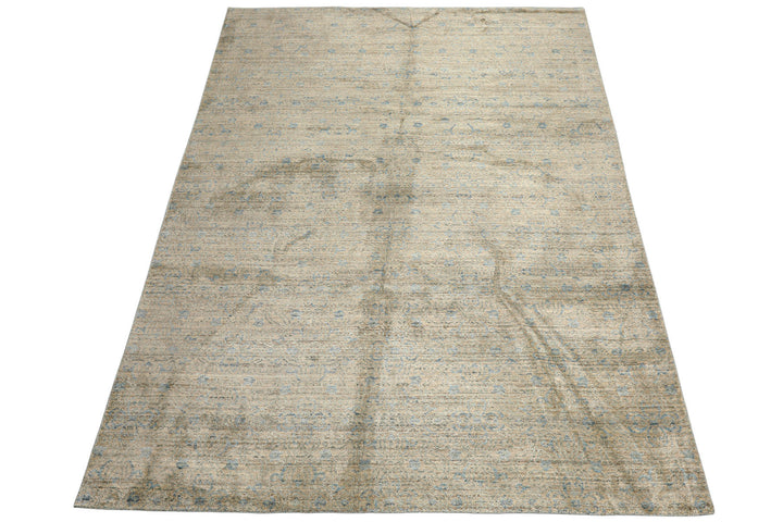 8x10 Beige, Gray, Aqua Color Hand Loomed Oushak Wool &amp; Bamboo Silk Transitional Oriental Rug